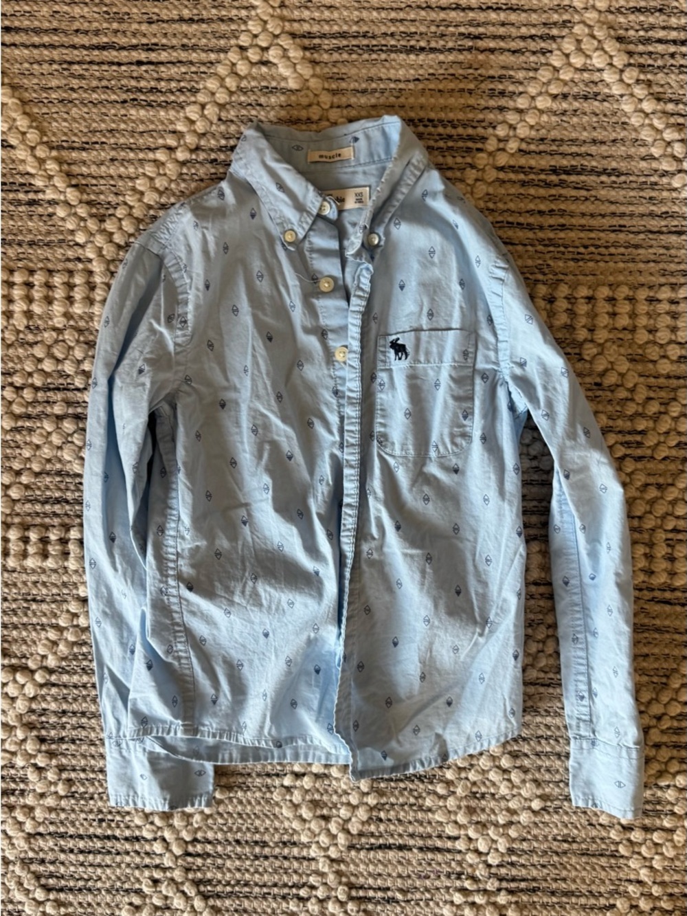 abercrombie kids Light Blue Button-Down Shirt with Navy Motif